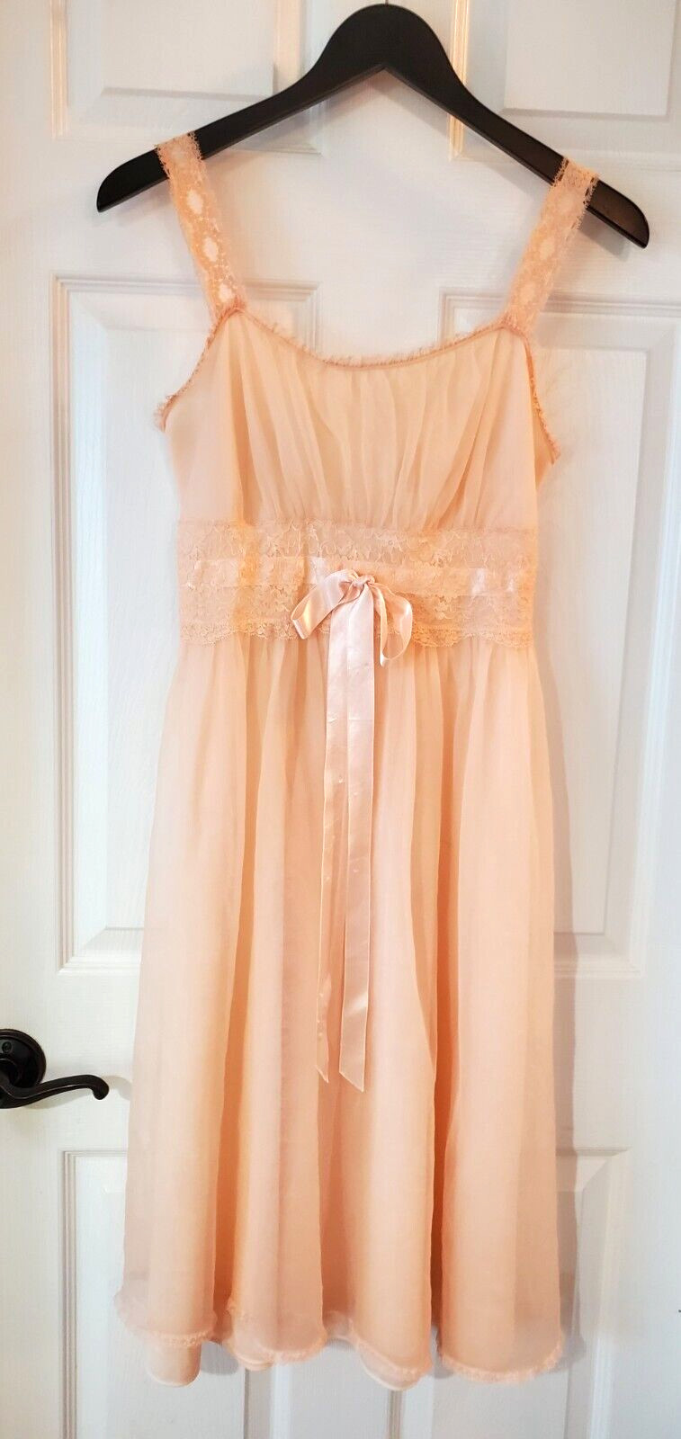 Vintage Empire Waist Nightgown Satin & Lace Pink Size 34 Gotham Gold Stripe 1950