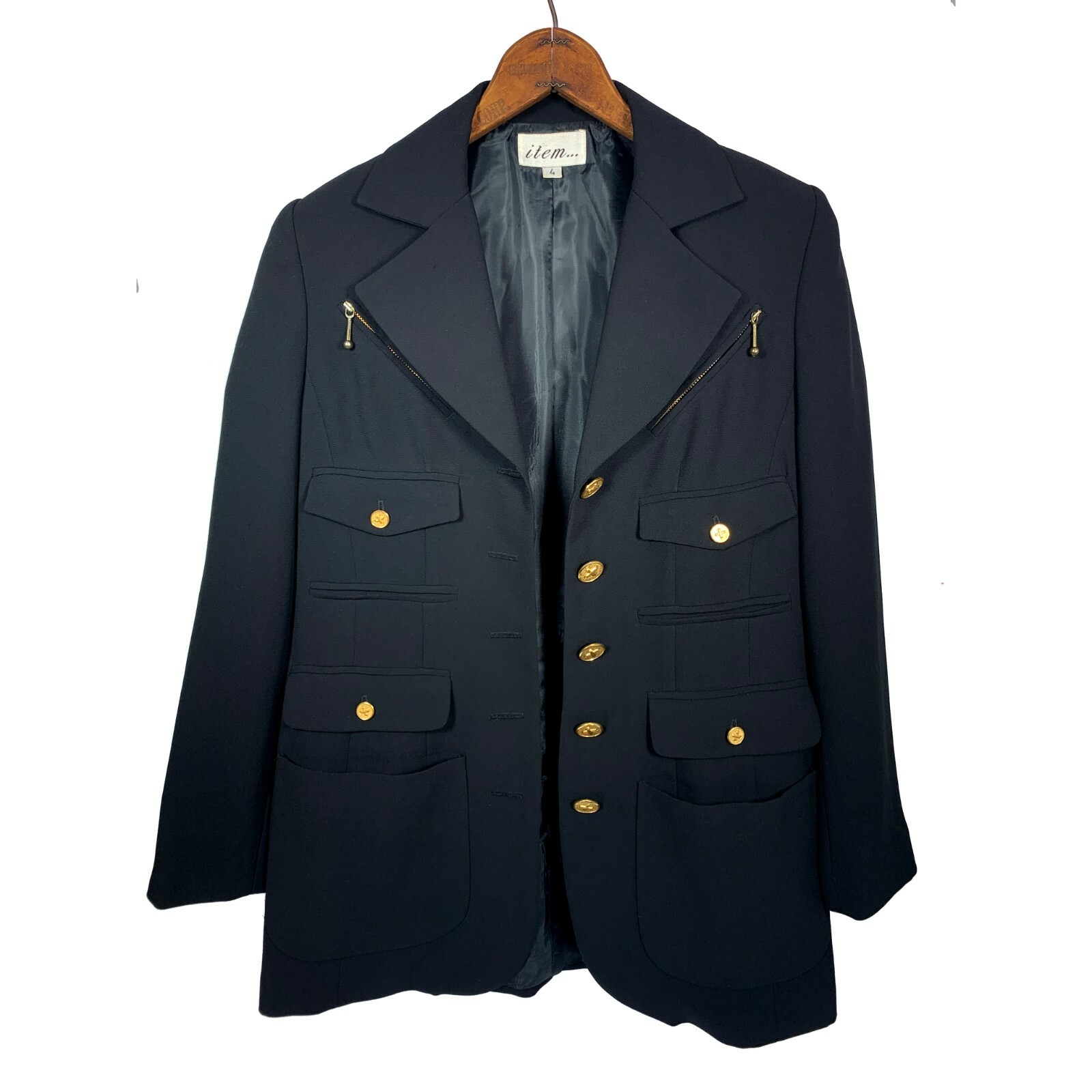 Vintage Jacket Womens size 4 Black with Gold Buttons Military Retro Item Blazer