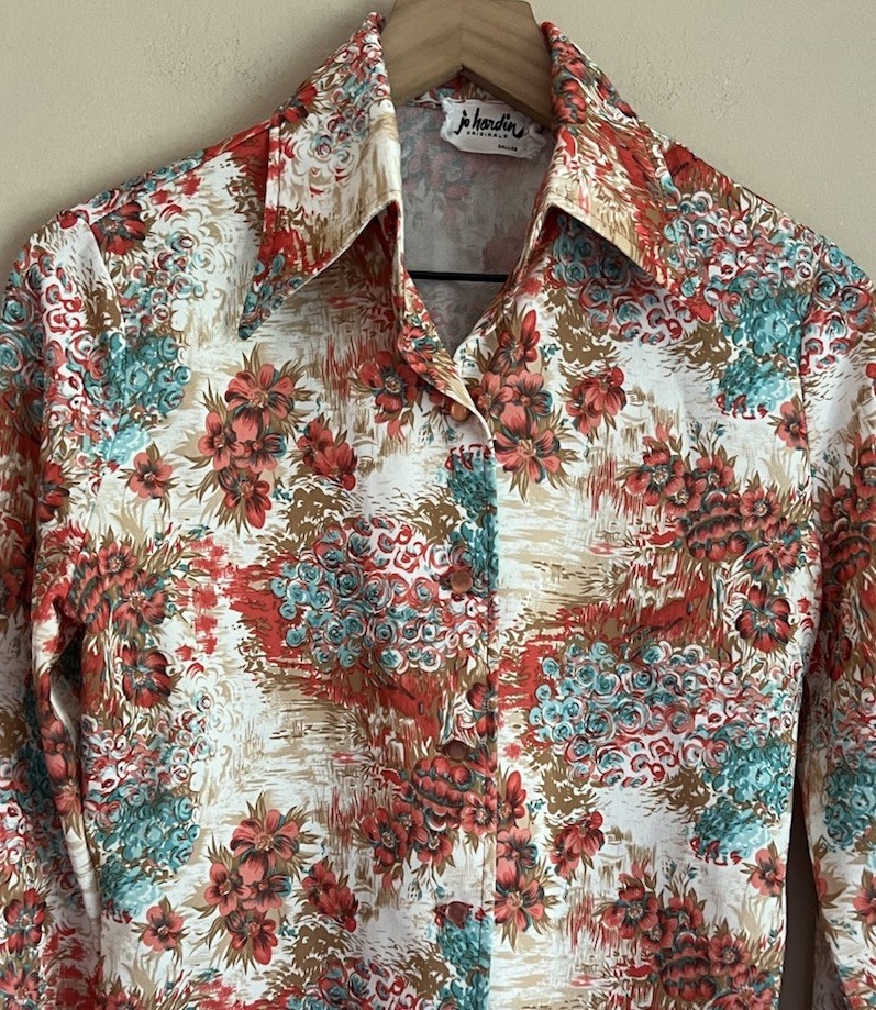 Vintage Blouse Jo Hardin Size Medium Top Shirt Dallas Colorful Disco 1960s