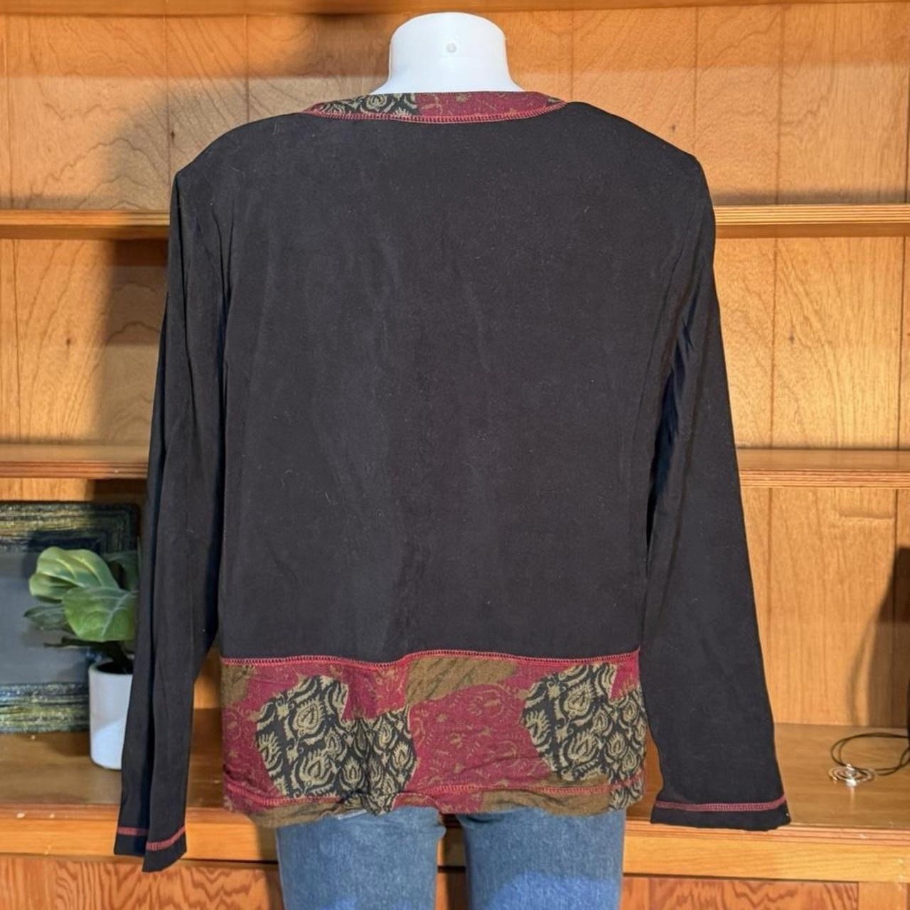 Vintage 90’s C.M. Shapes Patchwork Boho Jacket Top Women’s Artsy Button Front