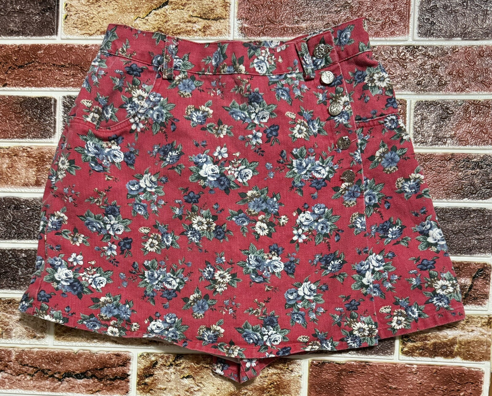 1990s Vintage Amy Byer High Waist Floral Denim Skort 27” Waist