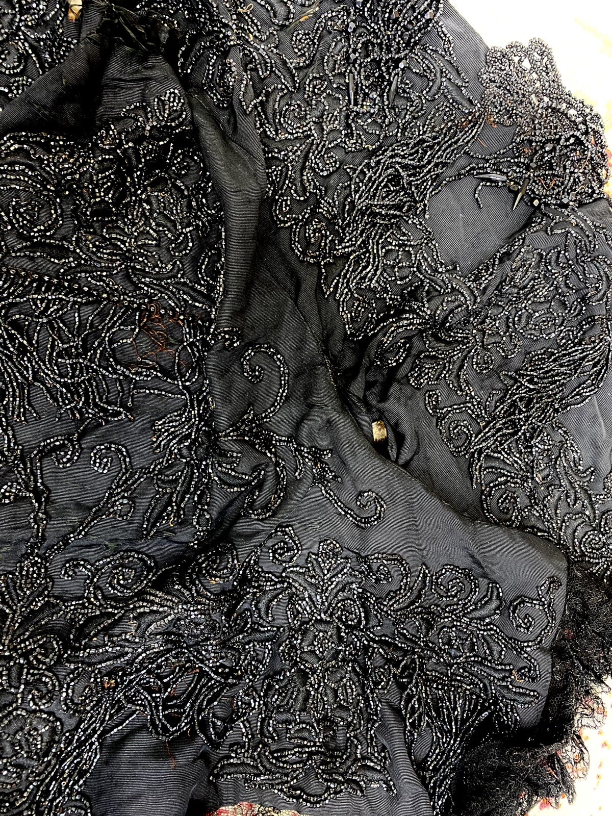 Authentic 1800s Victorian Black Jet Beaded Jacket Damaged Costume Inspo as is