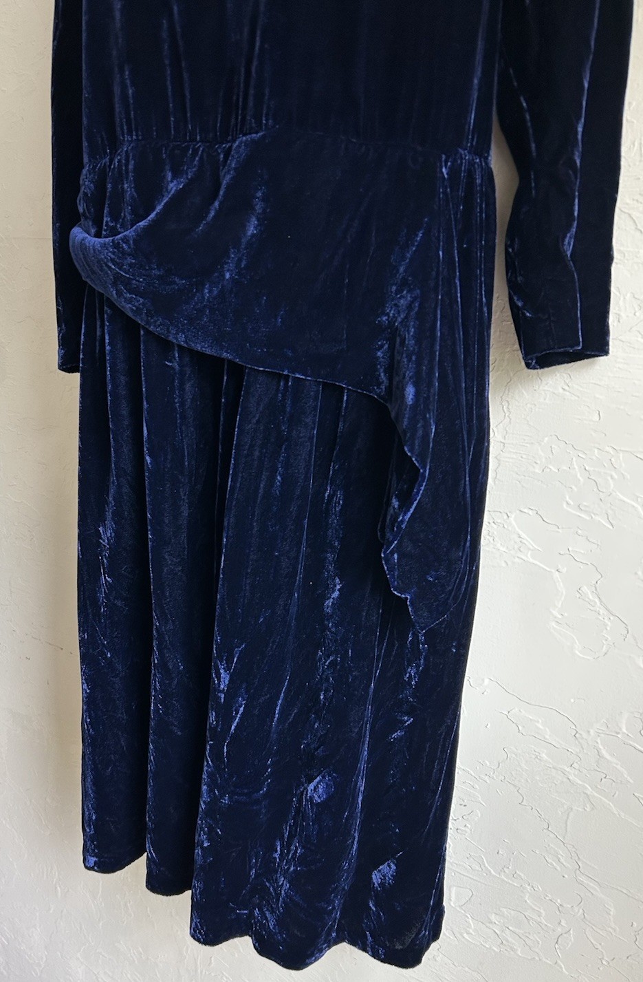 Vintage Eileen West Royal Blue Crushed Velvet Dress L Holiday Dropwaist Gatsby