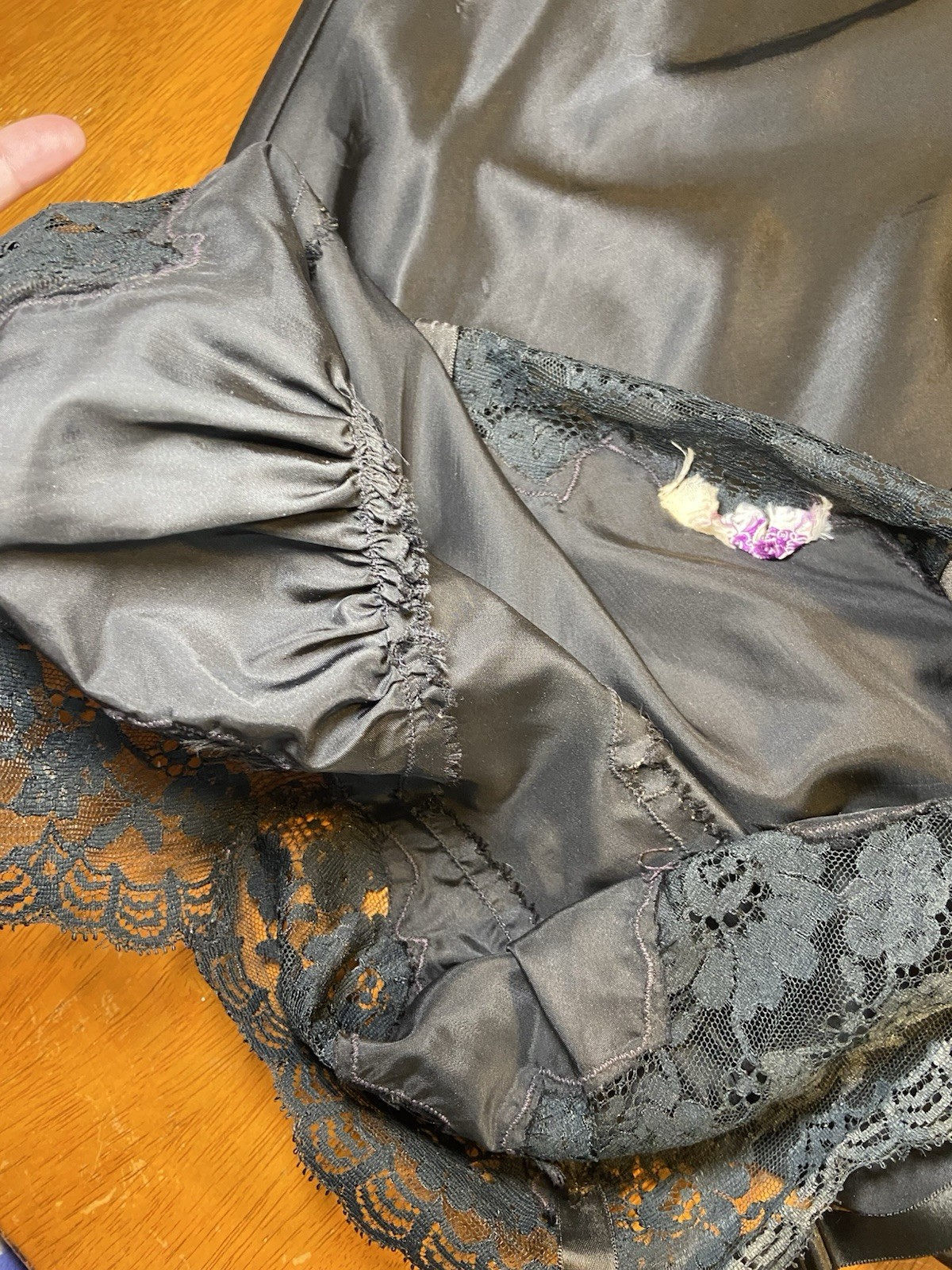 1950’s Black Colony Club Rayon Satin Slip Sexy Vintage Lingerie Lace Mid Length