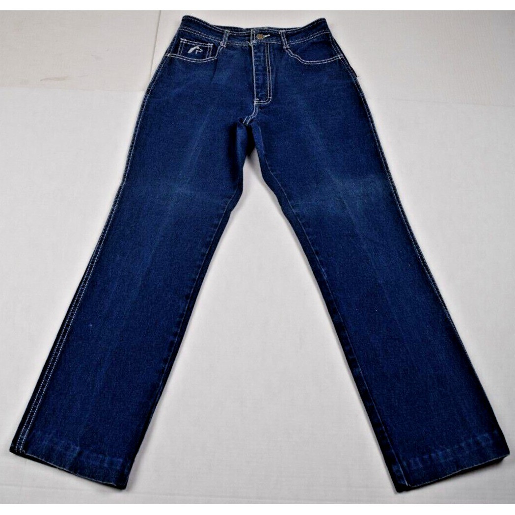 Vintage Jordache Jeans Size 28X28 80s Blue White Stitch High Rise Straight Leg