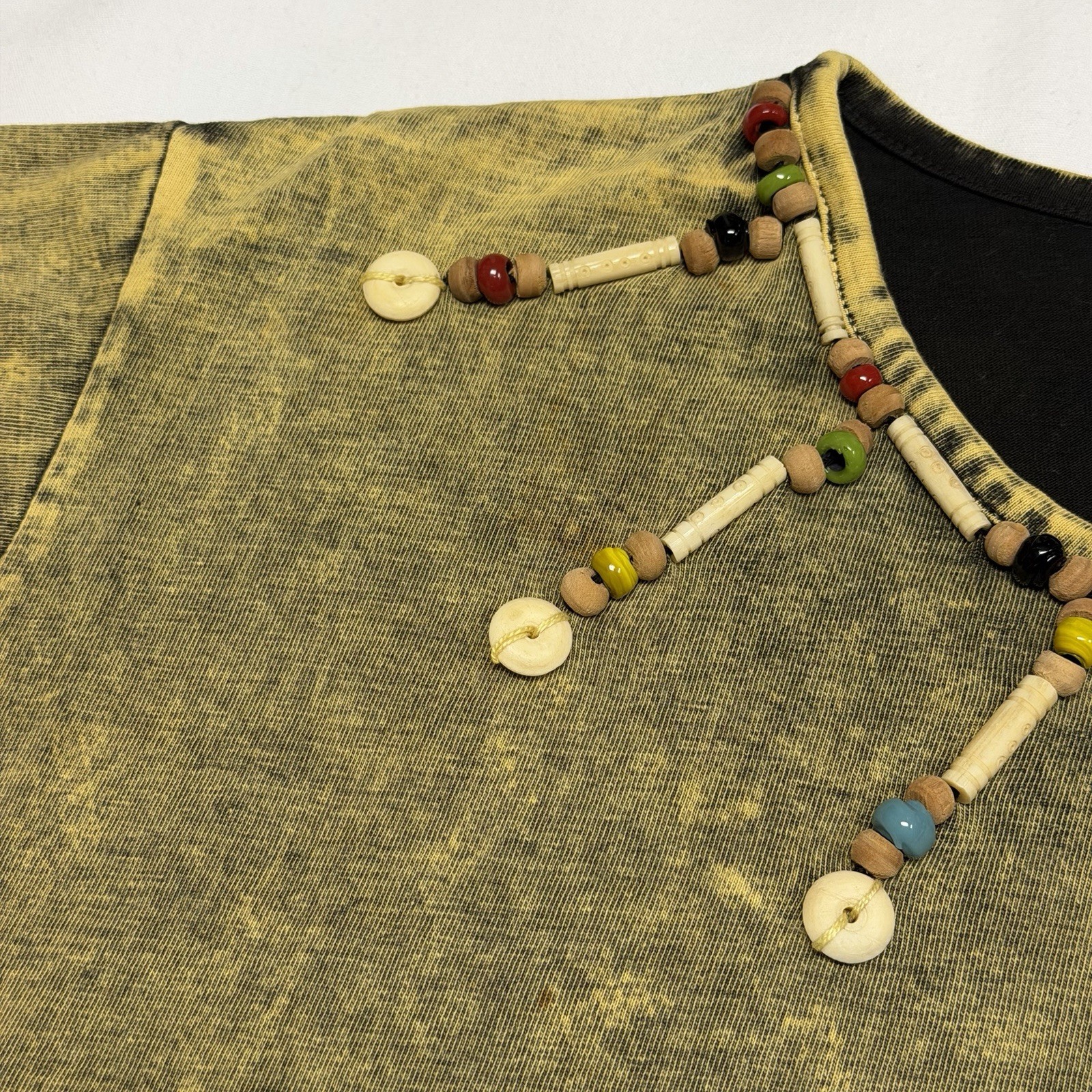 Archive Vtg 90s Nalanda Japan Acid Wash Fringe Beaded Top Native Western M L