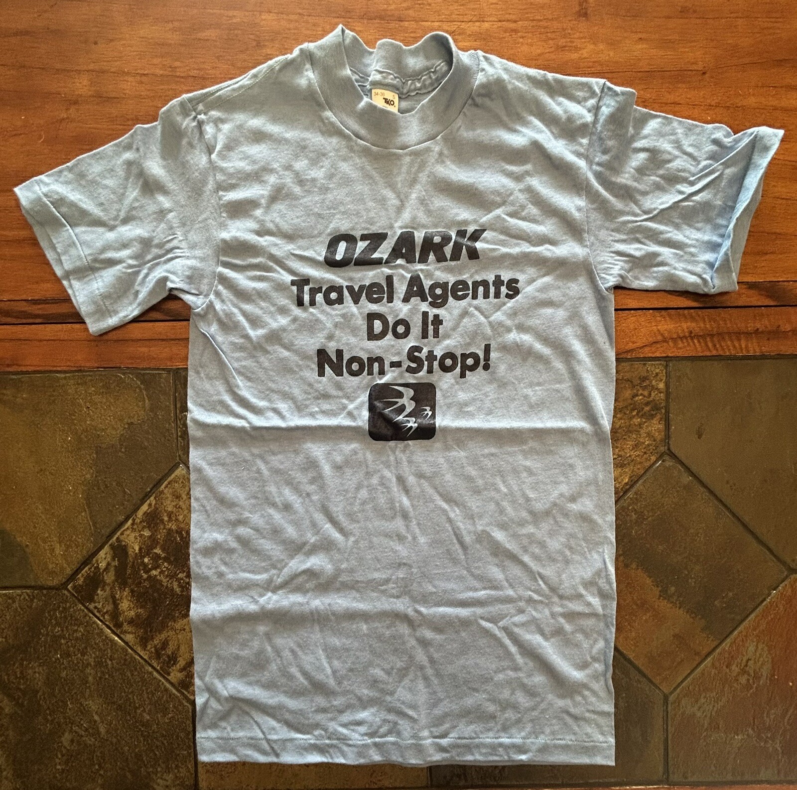 VTG 80s OZARK AIRLINES ‘Travel Agents Do It Non Stop’ Single Stitch T Shirt Sz S