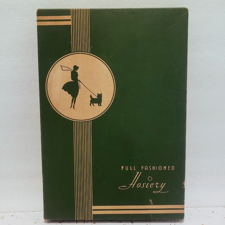VTG 1930s Art Deco Hosiery Box Full Fashioned Stocking Display Scottie Dog Green