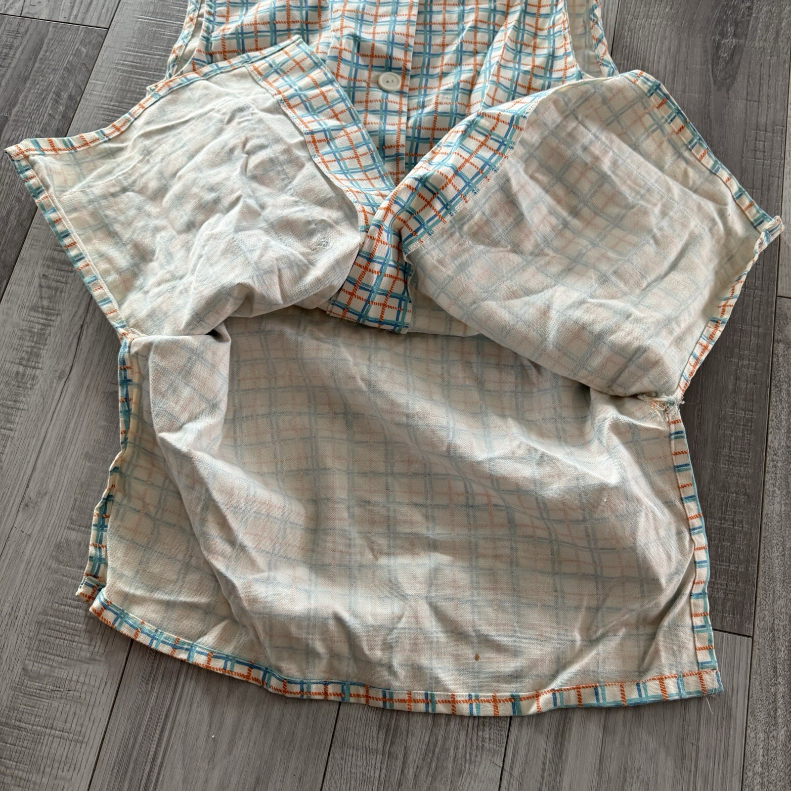 VTG 1960s Check Button Front Sleeveless Blouse Plaid Vest