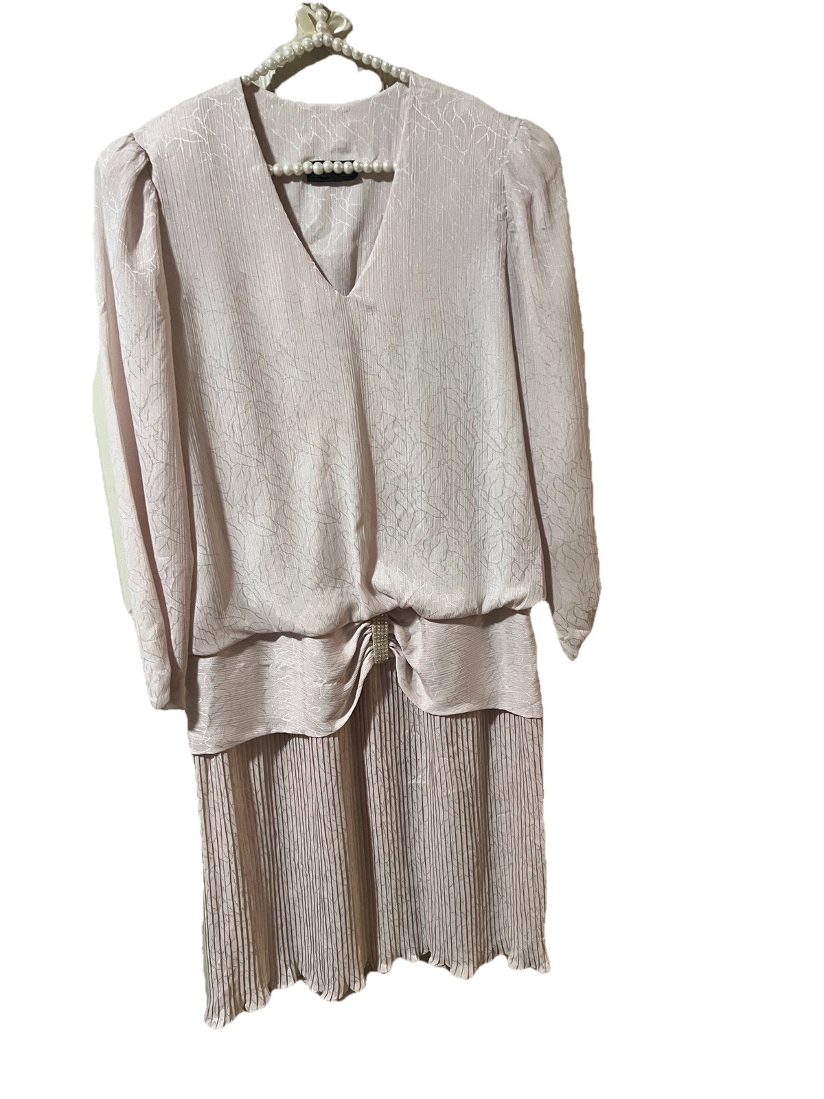 Vintage Samantha Black 1980s Drop Waist Dress Pale Pink Sz 18/20