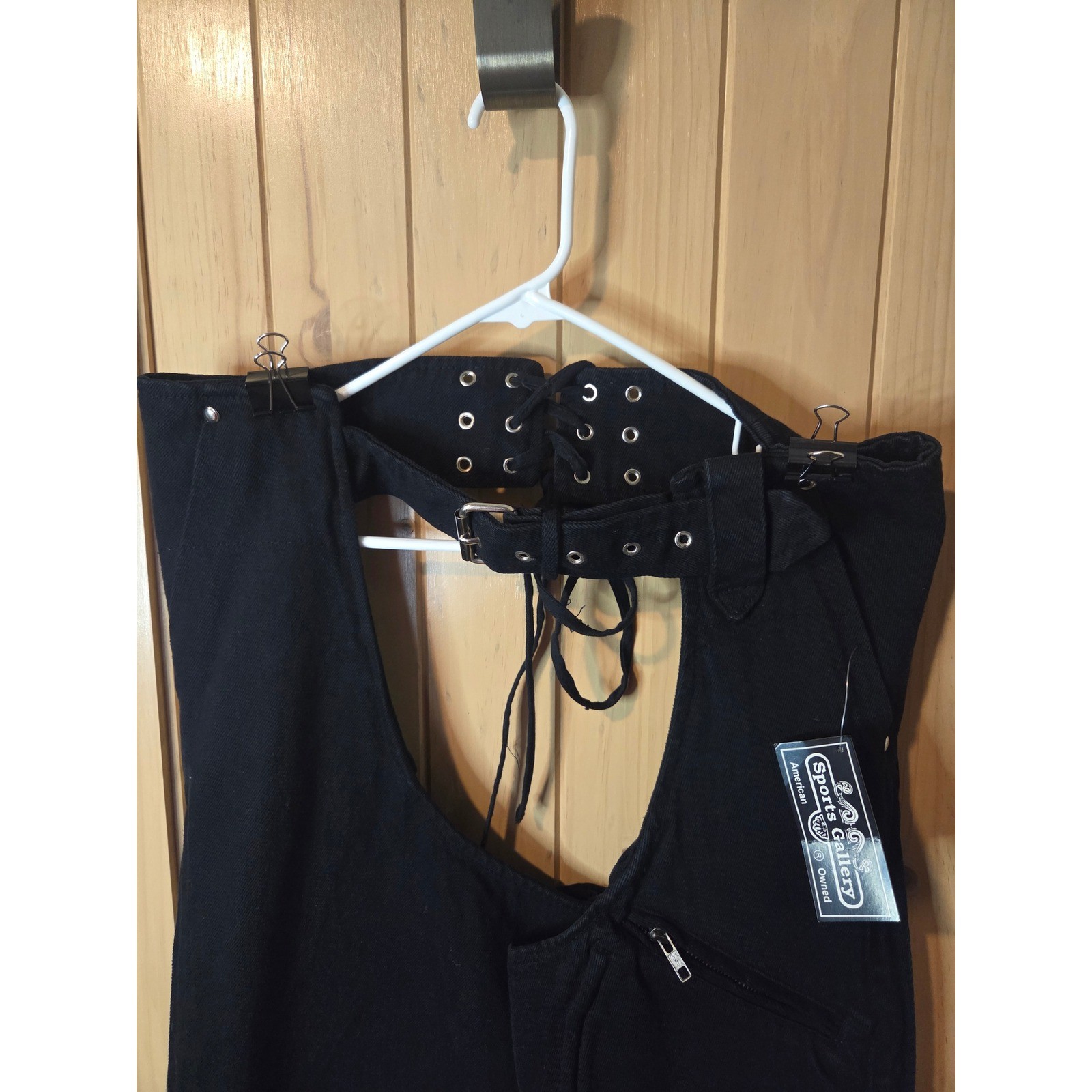 VTG Sports Gallery Chaps Women Black Adjustable Lace Up Biker Rave Festival NWT