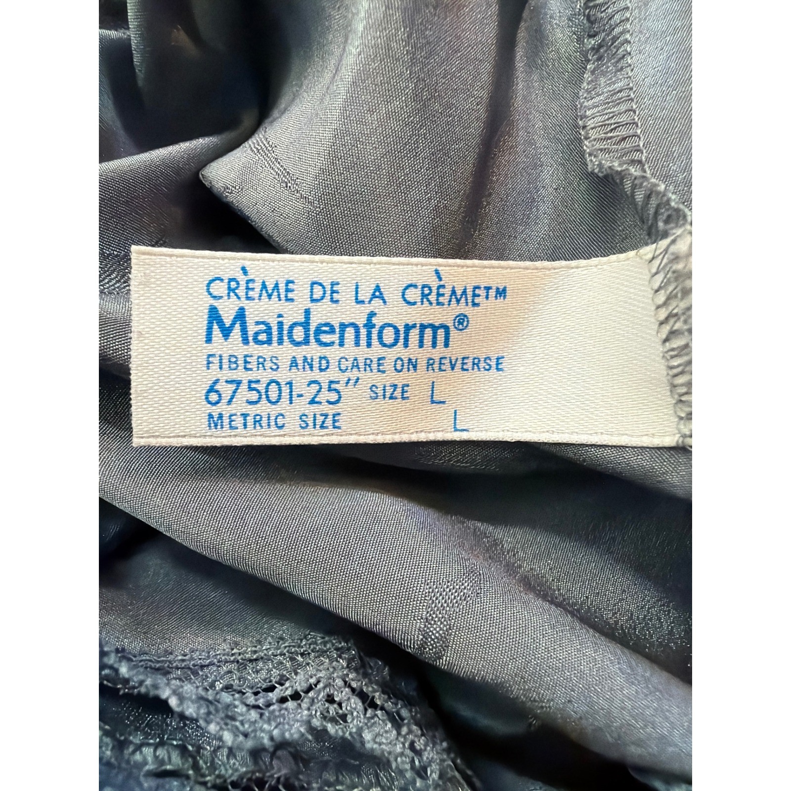 Vintage Maidenform Creme de la Creme Gray Jacquard Lace Trim Slip Skirt L USA