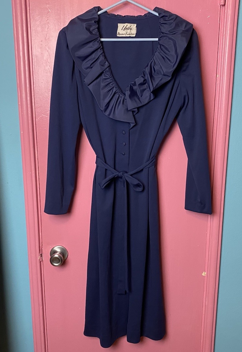 Vintage 60s/70s Navy Blue Midi Cocktail Dress by Umba for Parues Feinstein