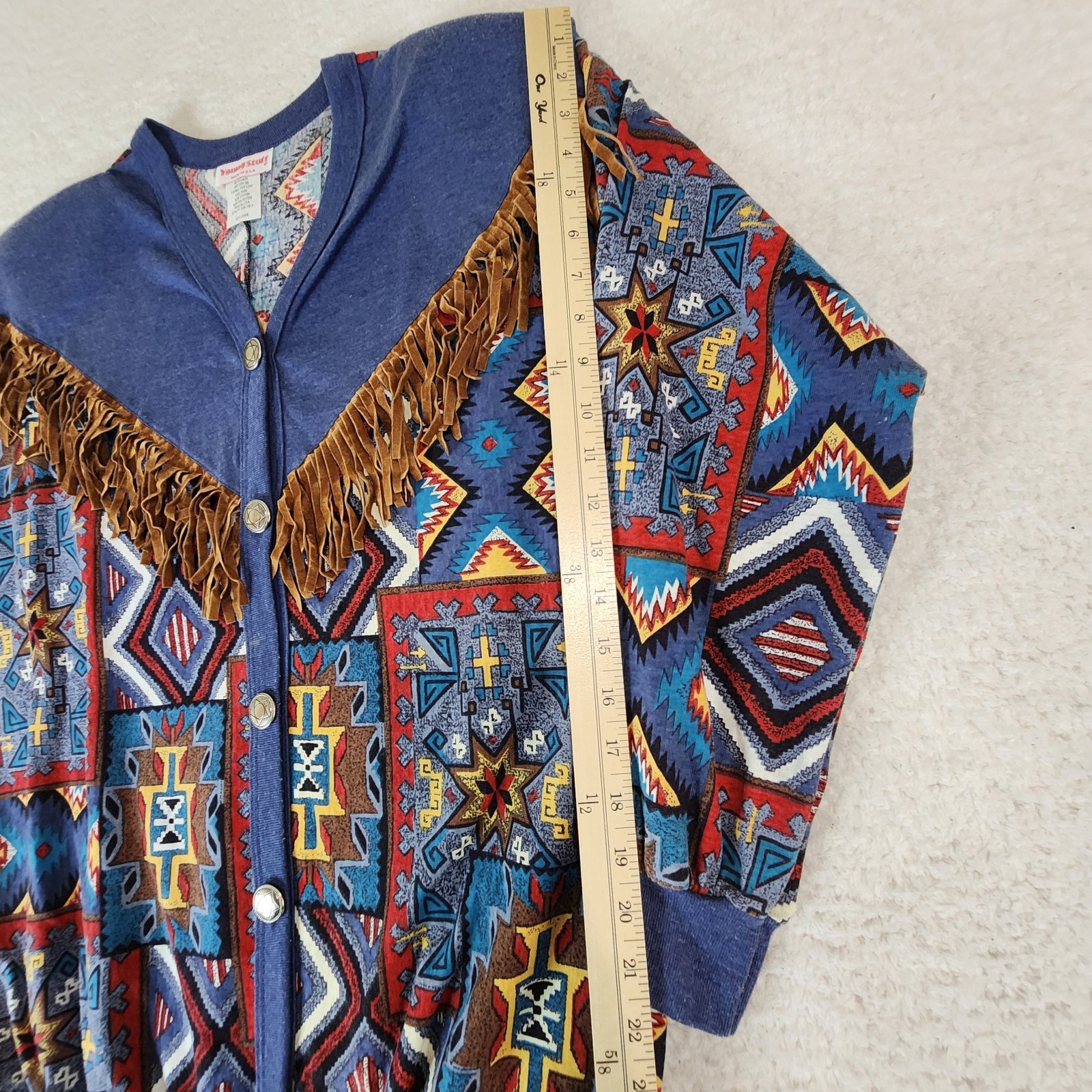 Young Stuff Womens Western Fringe Cardigan Size L Multicolor Aztec Print #2060