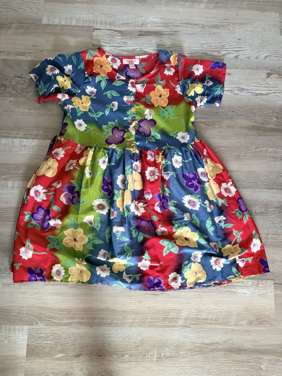 Vintage Sita Floral Babydoll Dress Medium Colorblock Boho 90s