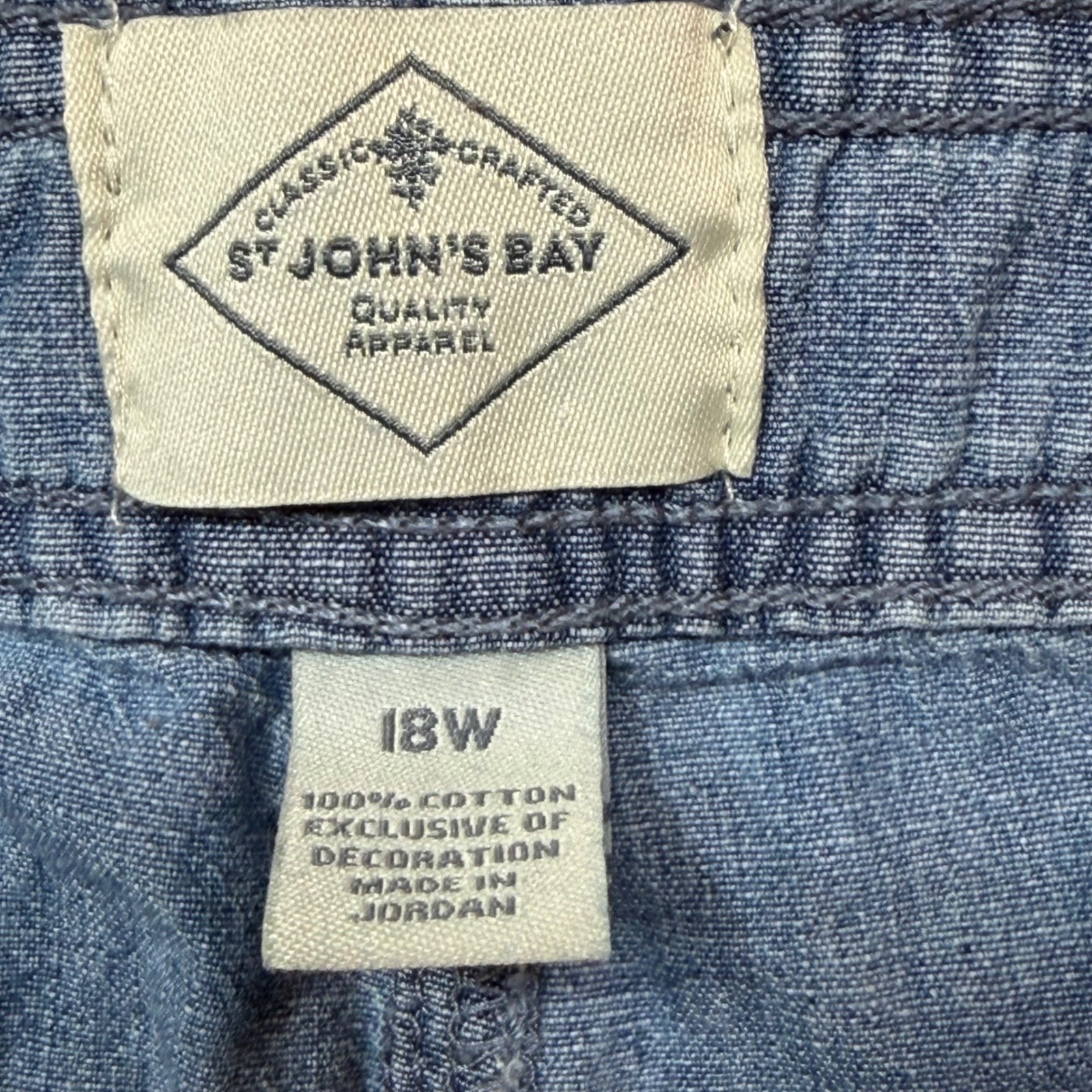 Vintage St. Johns Bay Floral Embroidered Floral Denim Shorts 18 Blue 100% Cotton