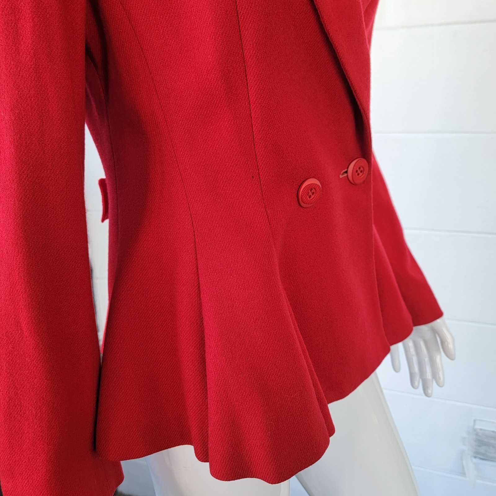 Vintage Red Double-Breasted Blazer Collared Flared Hem Women’s Size 8/S