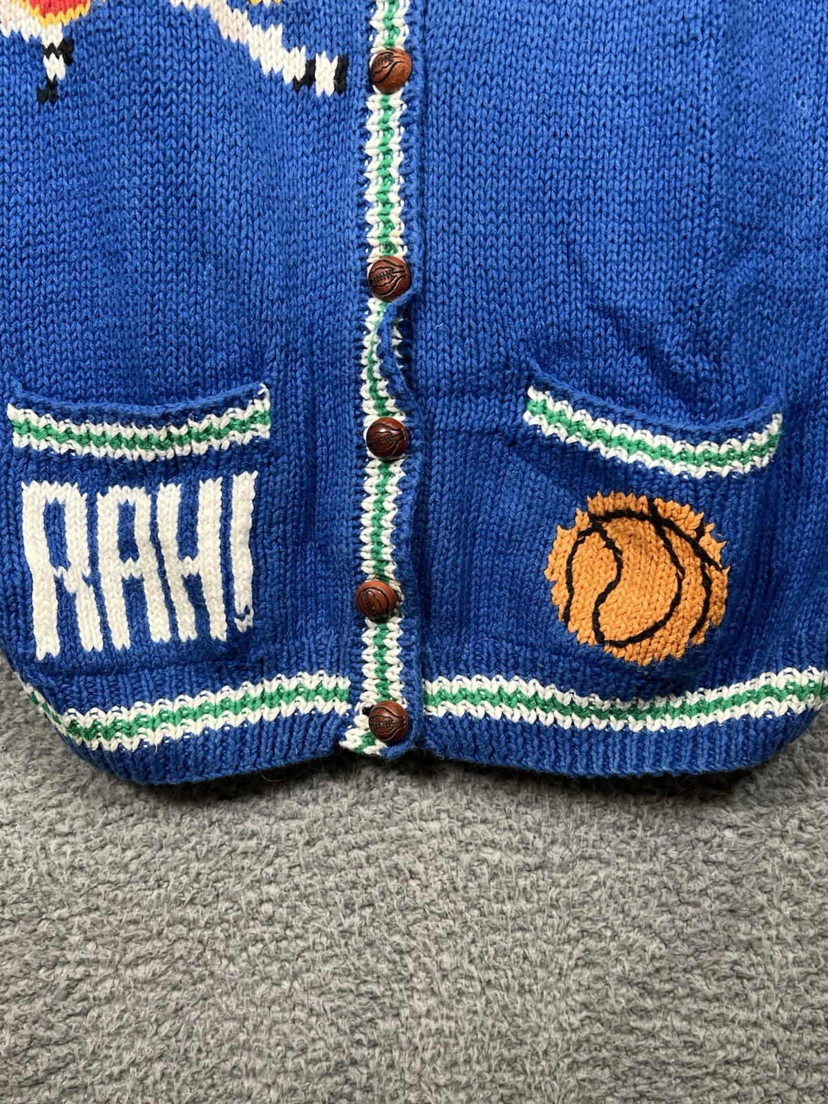 Vtg Belle Pointe Sz Large Basketball Cheer Cardigan Grandma Sweater Teacher