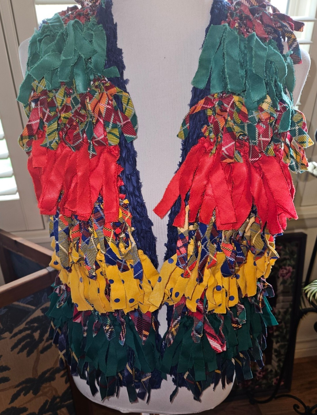 VTG 1989 Estelle Gracer Hippie Rag Rug Artisan Vest Multicolored Open Size S