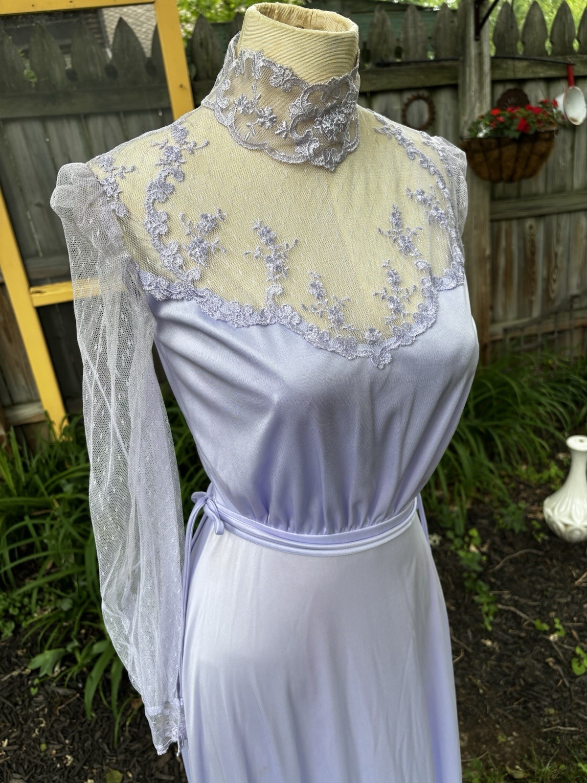 VTG 70s Dress Maxi Polyester Formal Bridesmaid Wedding Purple Sheer Eve Milady