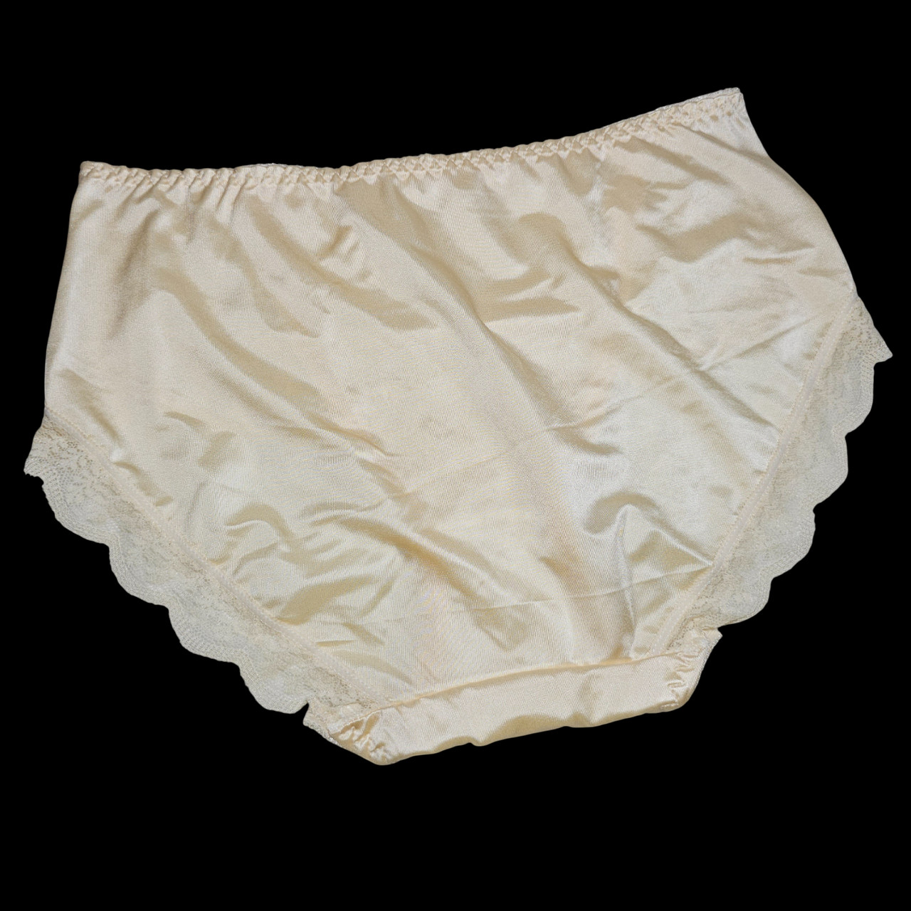 Vintage Slippery Yellow Panty Nylon Spandex Sissy Lace Brief Size 6-7 Hip 35-39″