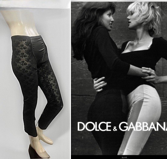 Vintage DOLCE & GABBANA F/W 1996 Stretch Girdle Black Floral Crop Pant Sz 42