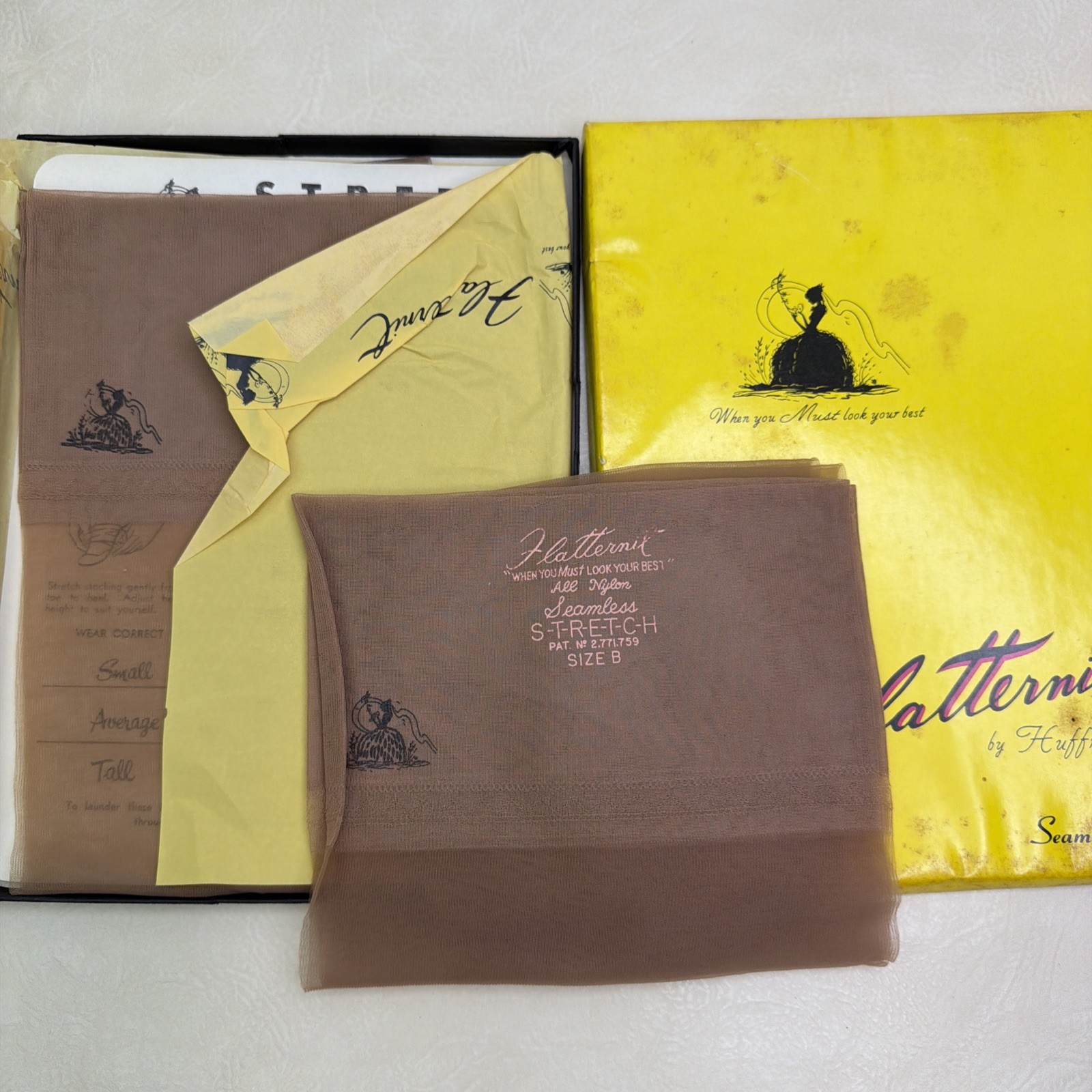 Vintage Stockings Flatternit by Huffman Seamless Stretch Two Pairs Size B Nylons