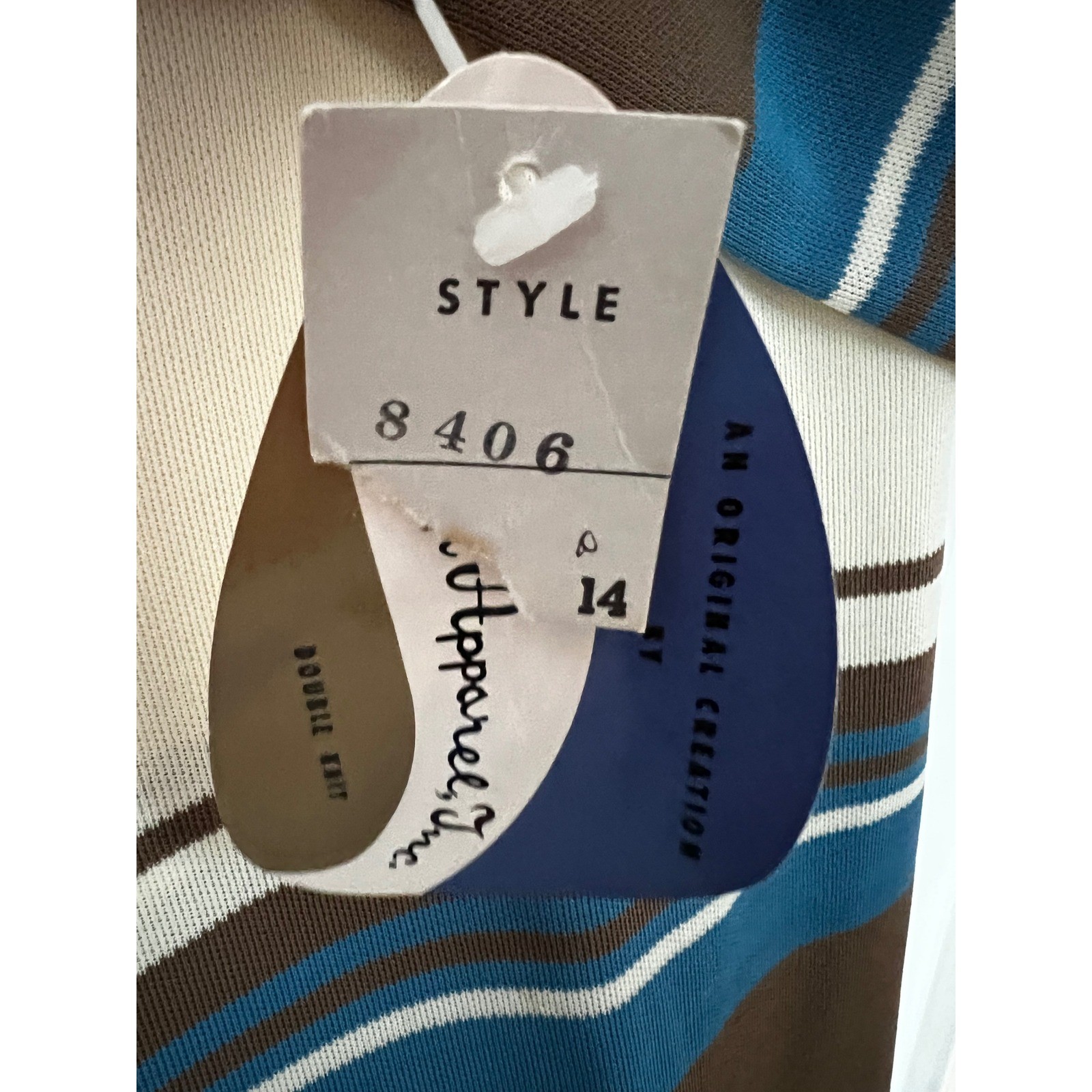 Vintage Bodin Knits 70s Striped Double Knit Top Cream Brown Blue Mod NWT 8406 14