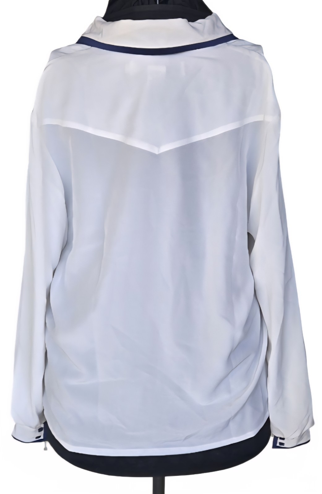 1980s CHAUS SPORT White Blouse With Sailor Collar & Navy Blue Trim & Tie Sz 14