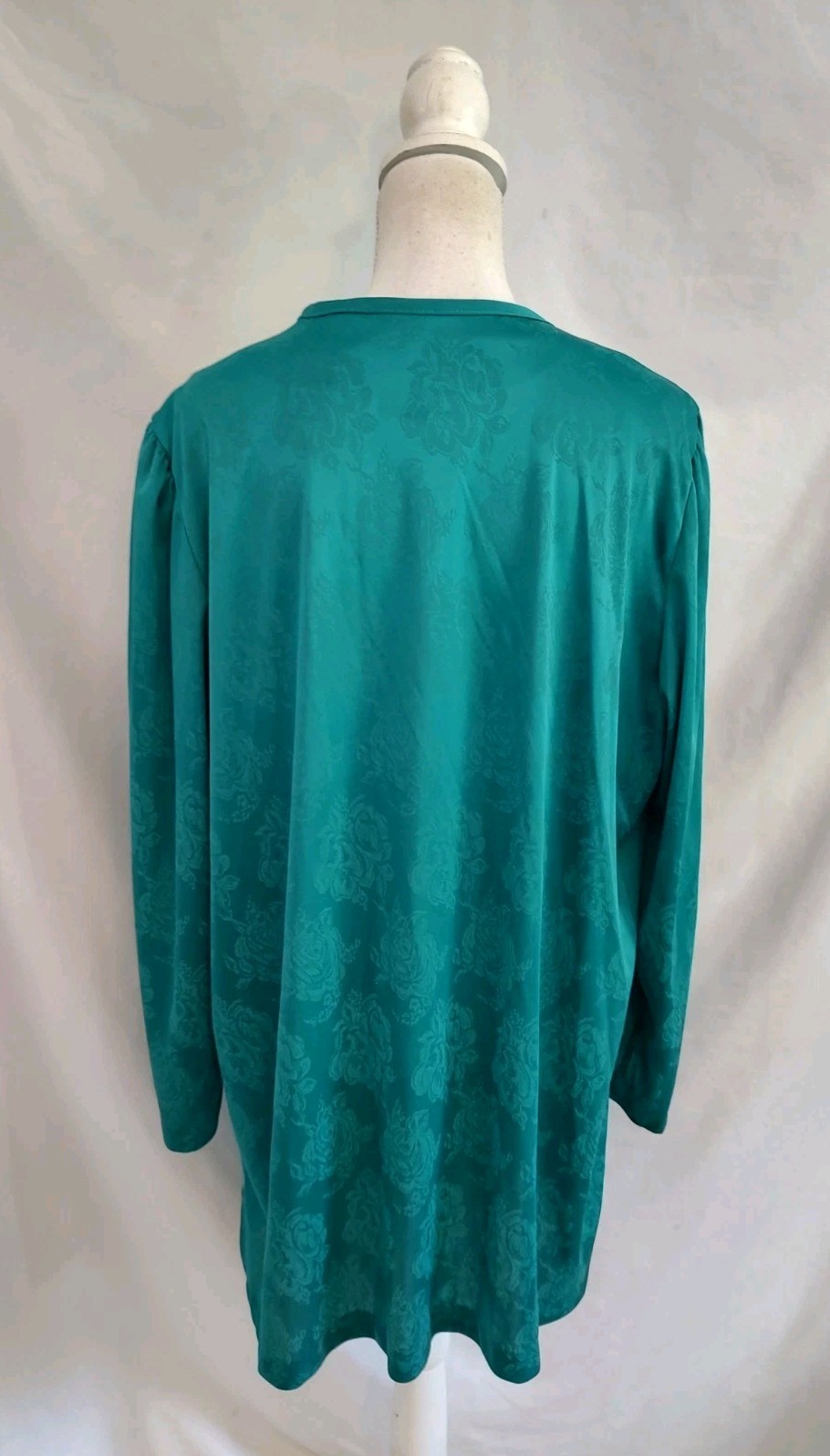 80’s Vintage Dress HHR Jade Green Shirt Dress Ruffle Poet Neck Long Sleeve Sz XL