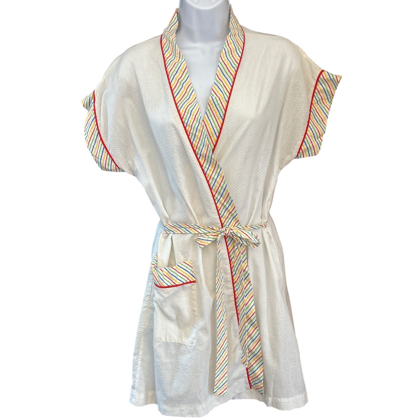 70s Jodie Arden Rainbow Seersucker Robe Rainbowcore Retro Loungewear Kitsch