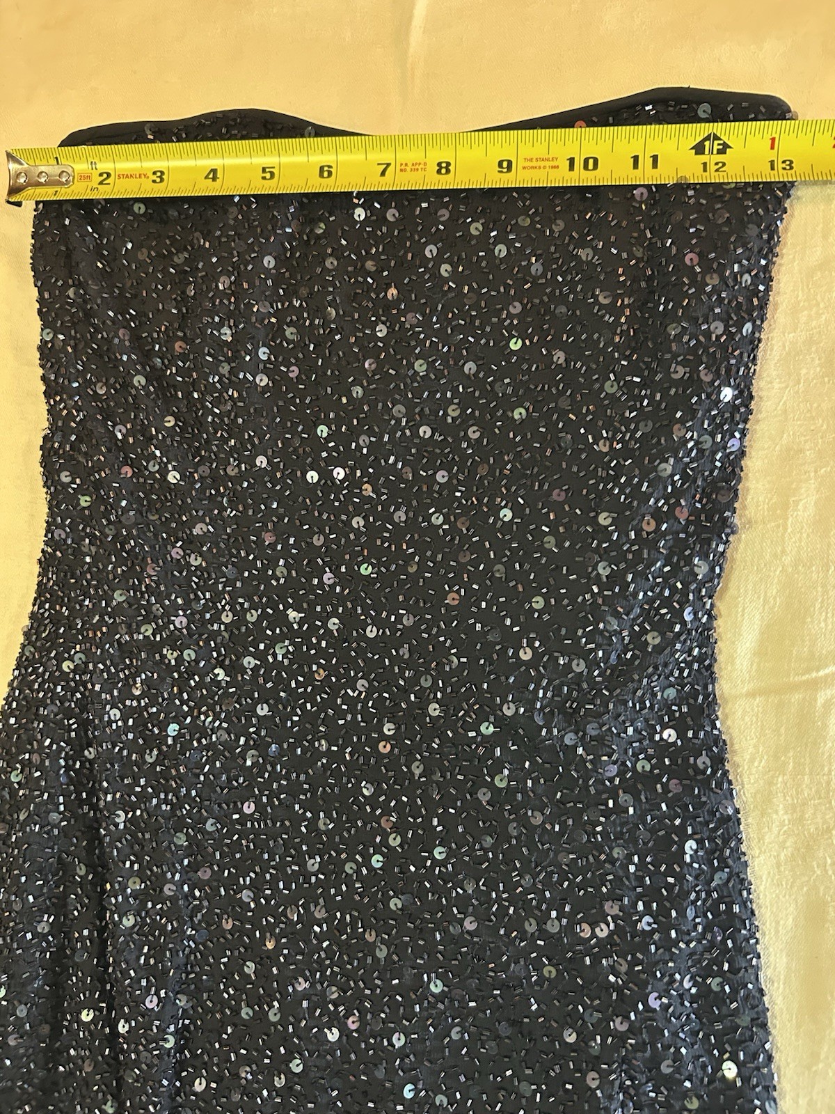 Vintage 90s Handbeaded Silk Maxi Gown Navy Strapless XS Panoply Goth Vampy