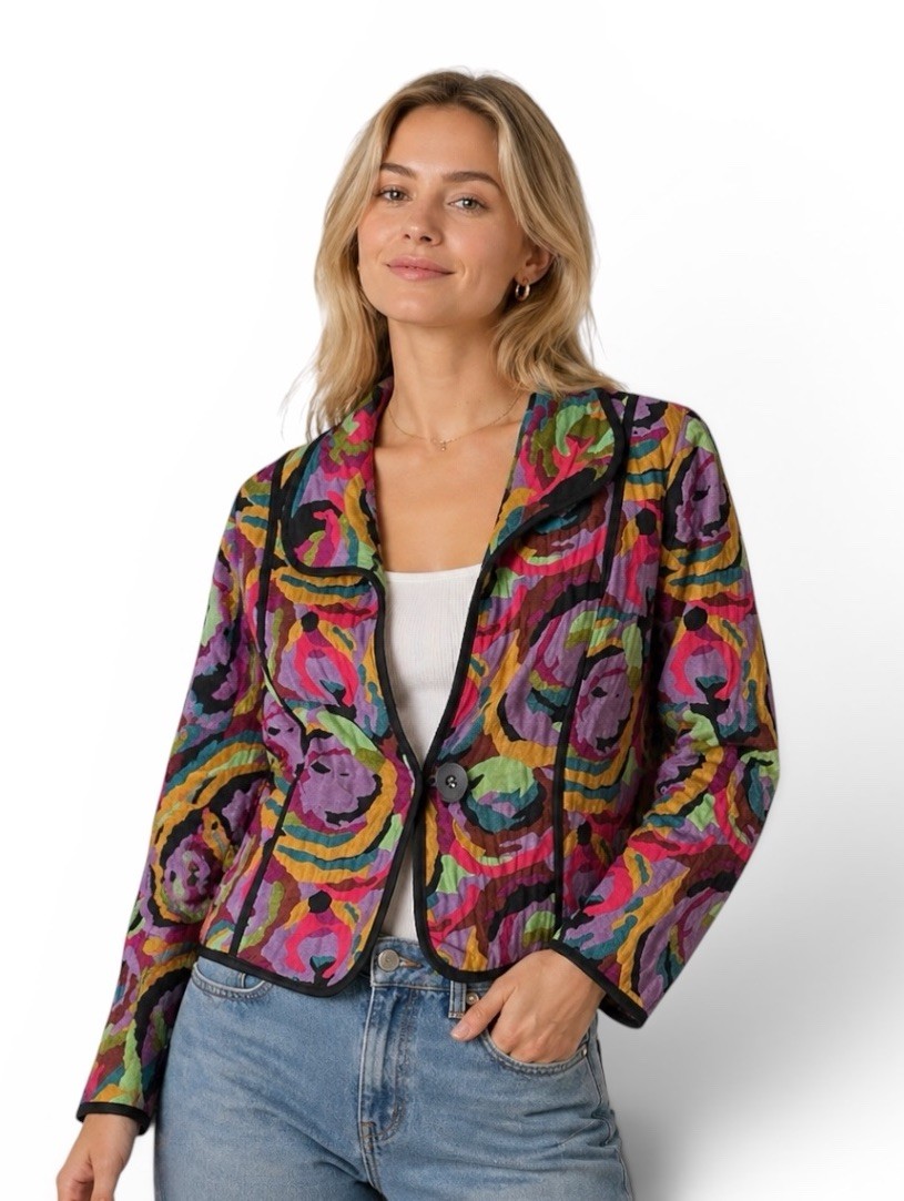VTG Canvasbacks Multicolor Swirl Print Blazer Pink Purple & Turquoise Size M