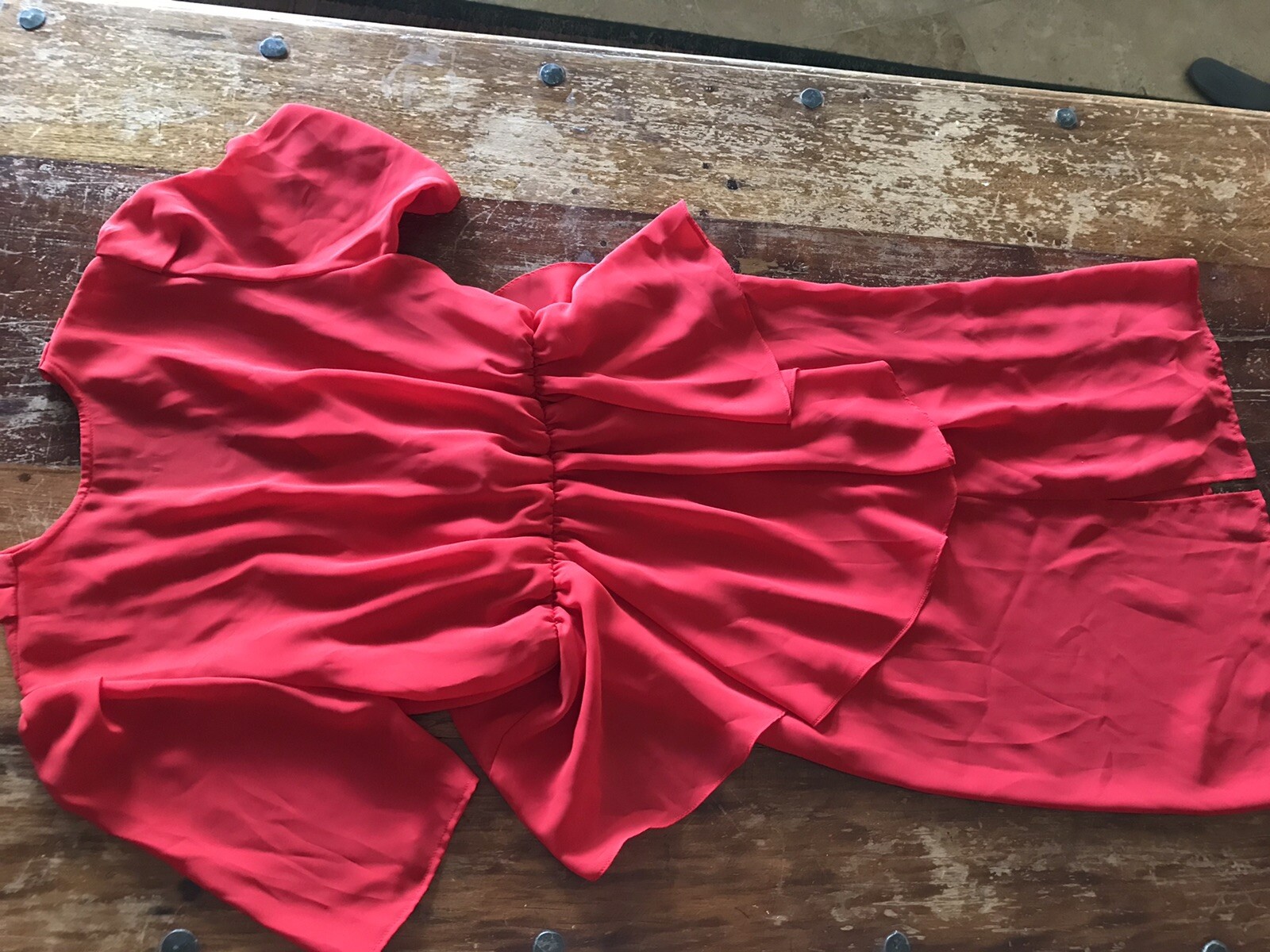 vtg 80s red peplum chiffon dress secretary disco day to night look
