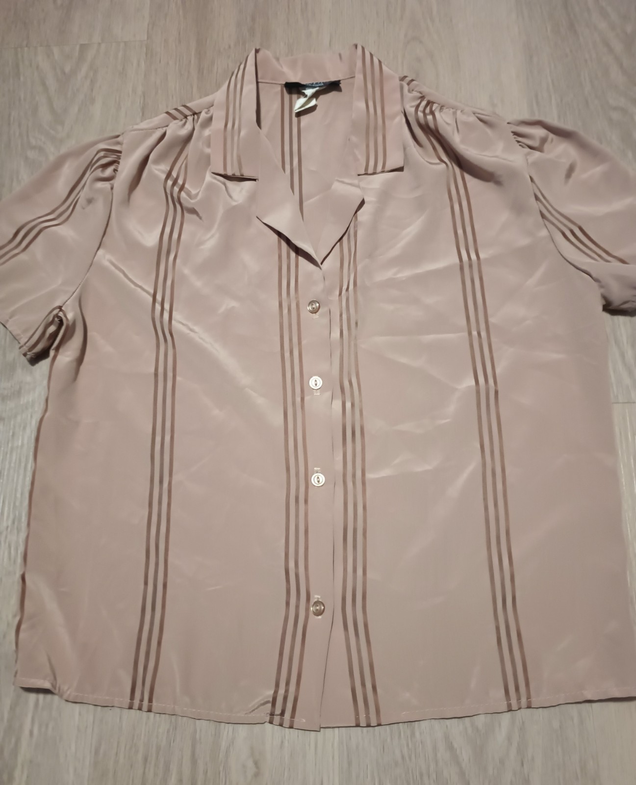 Vtg 70s SHANA OF CALIFORNIA Brown Striped Jacquard MINIMALIST Top MOD office M