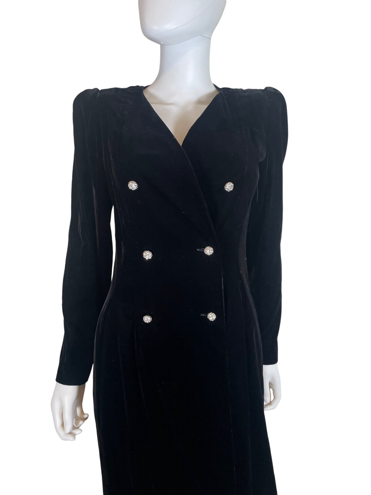 VTG Albert Nipon EXECUTIVE 80’s Black Velvet Coat Dress DYNASTY Alexis Jeweled 6