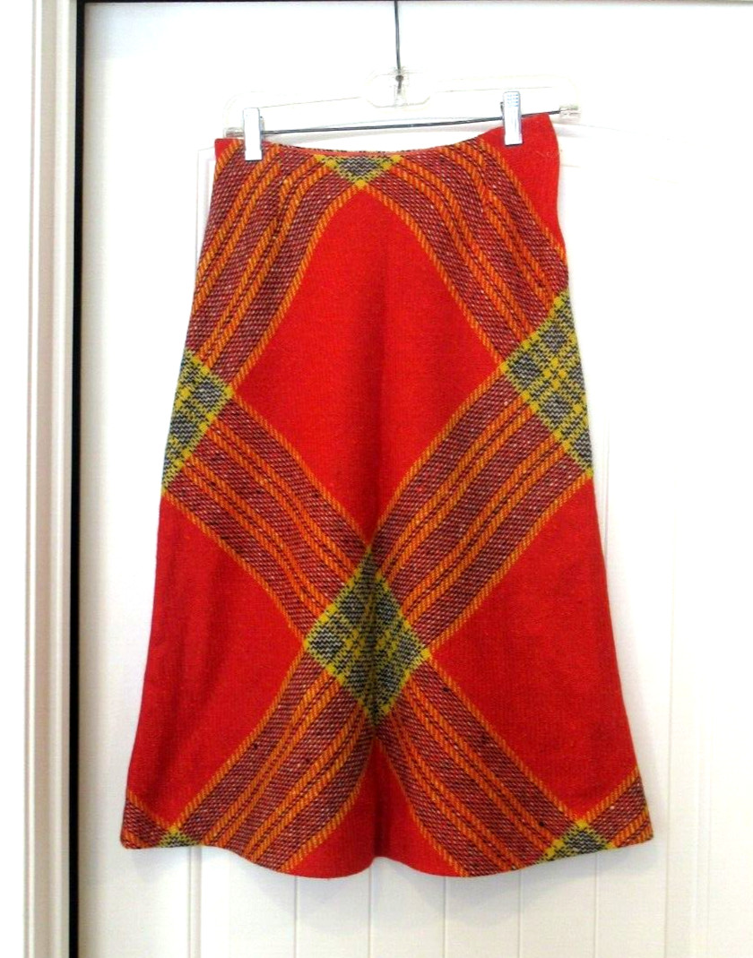 Charlie’s Girls by Erika Elias red, yellow, orange plaid skirt, c. 1960s, sz. S