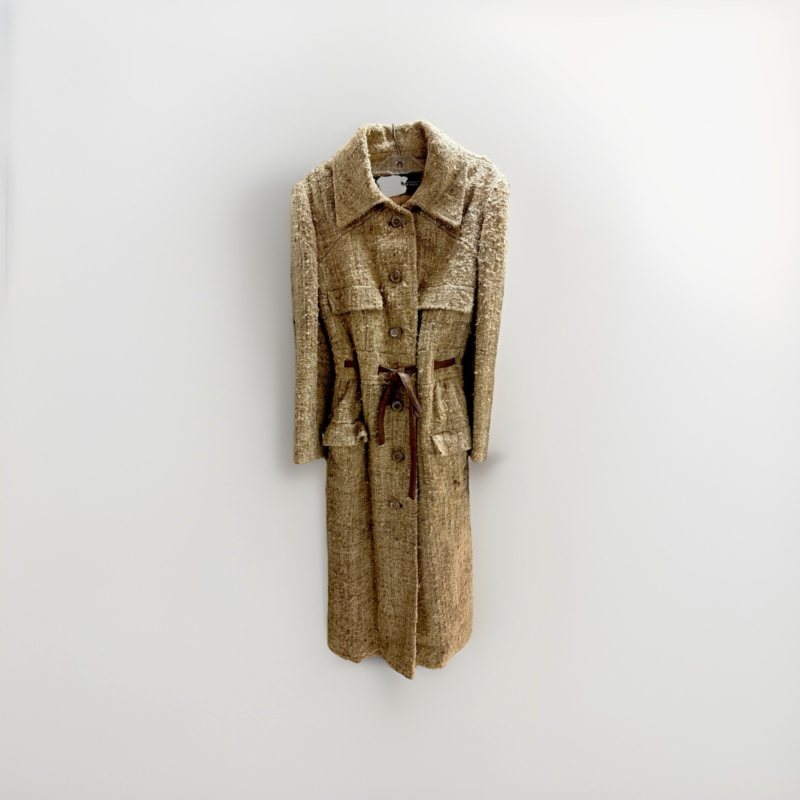 VINTAGE NEIMAN-MARCUS PIETRO Womens Suit Cream Brown Silk Wool Leather With Belt
