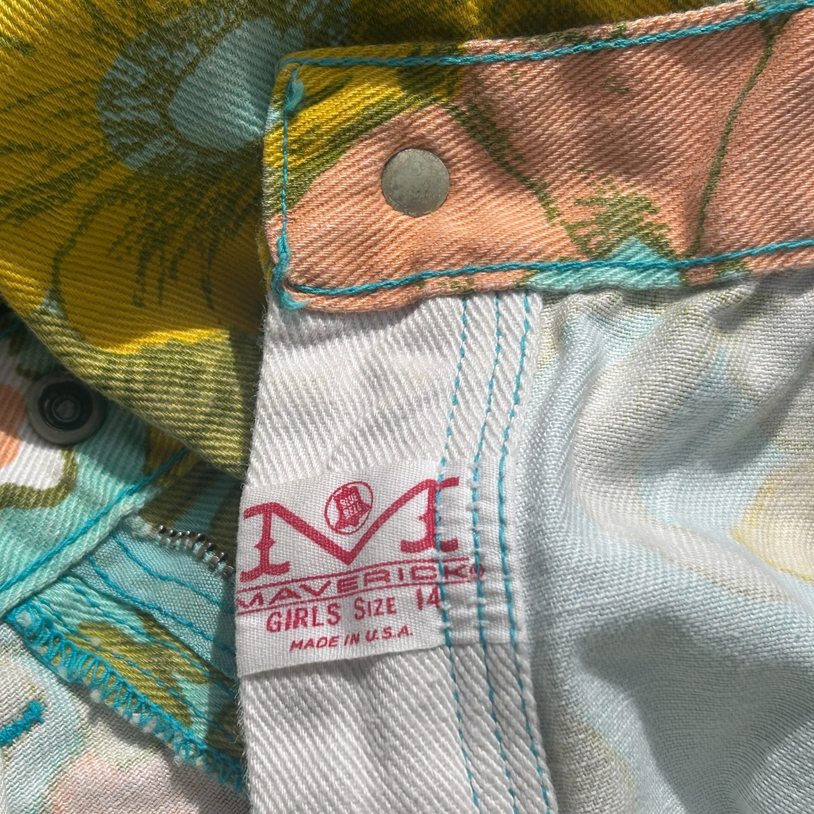 Maverick Groovy Vintage 1970 1960s Straights Pants Jeans Floral Sz 12 Girls Bell