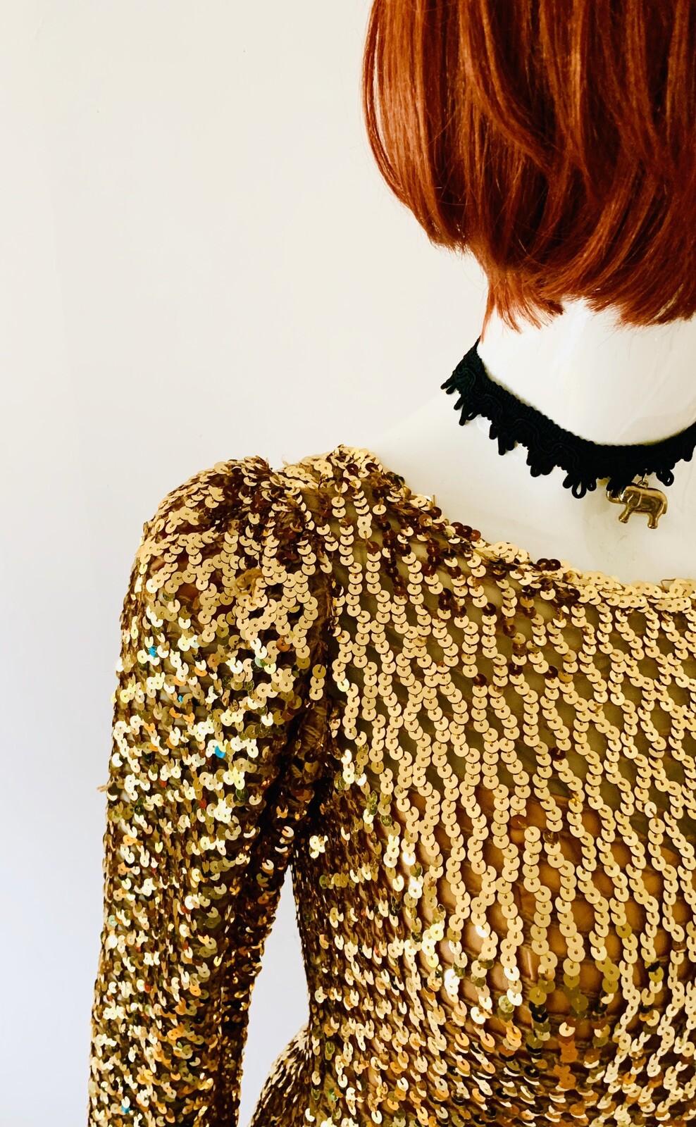 VTG Late 60’s Early 70’s Gold Bombshell Wiggle Full Length VLV Dress Sz S-M