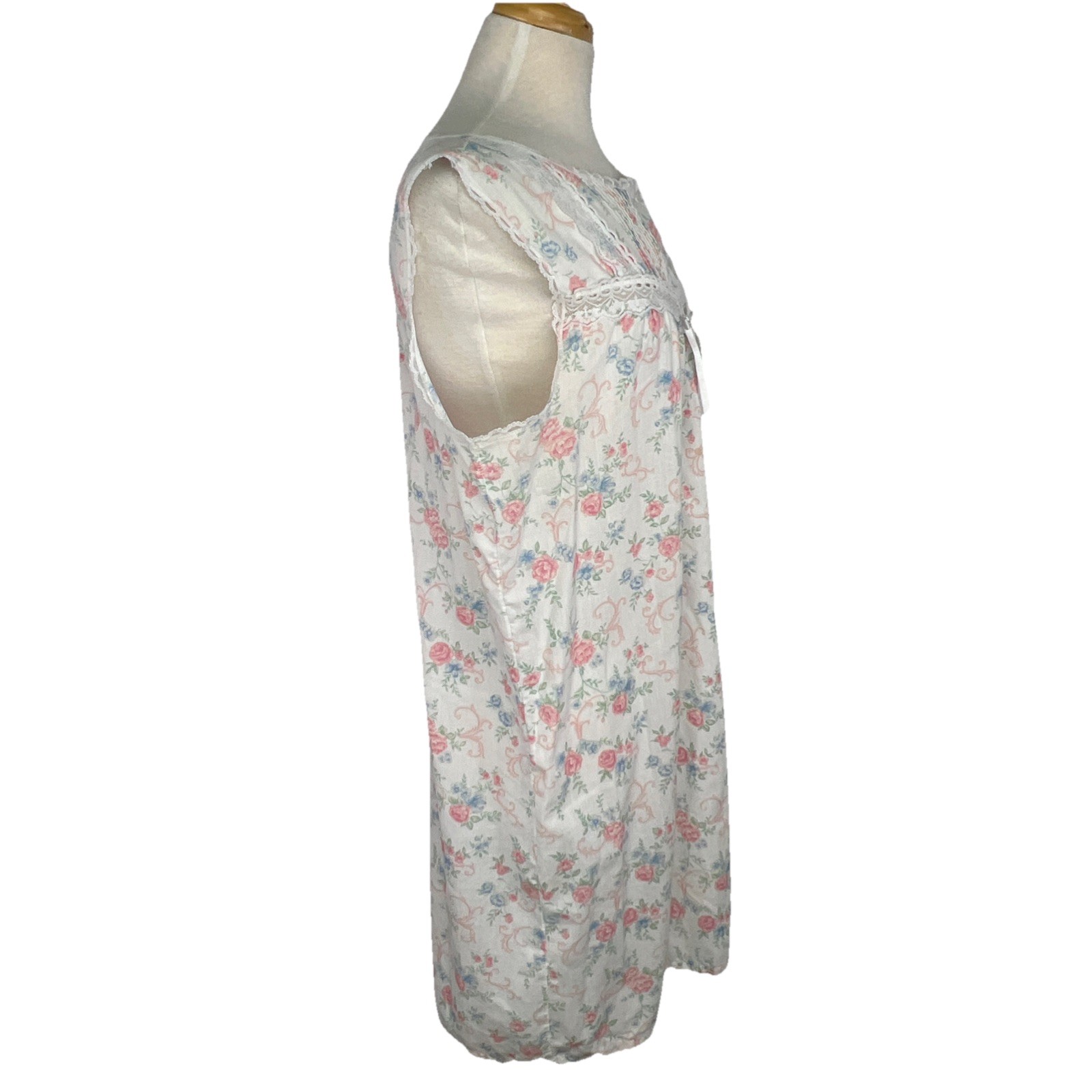 Vtg Willow Creek Sz M Floral Cotton Cottagecore Sleeveless Nightgown Pink Blue