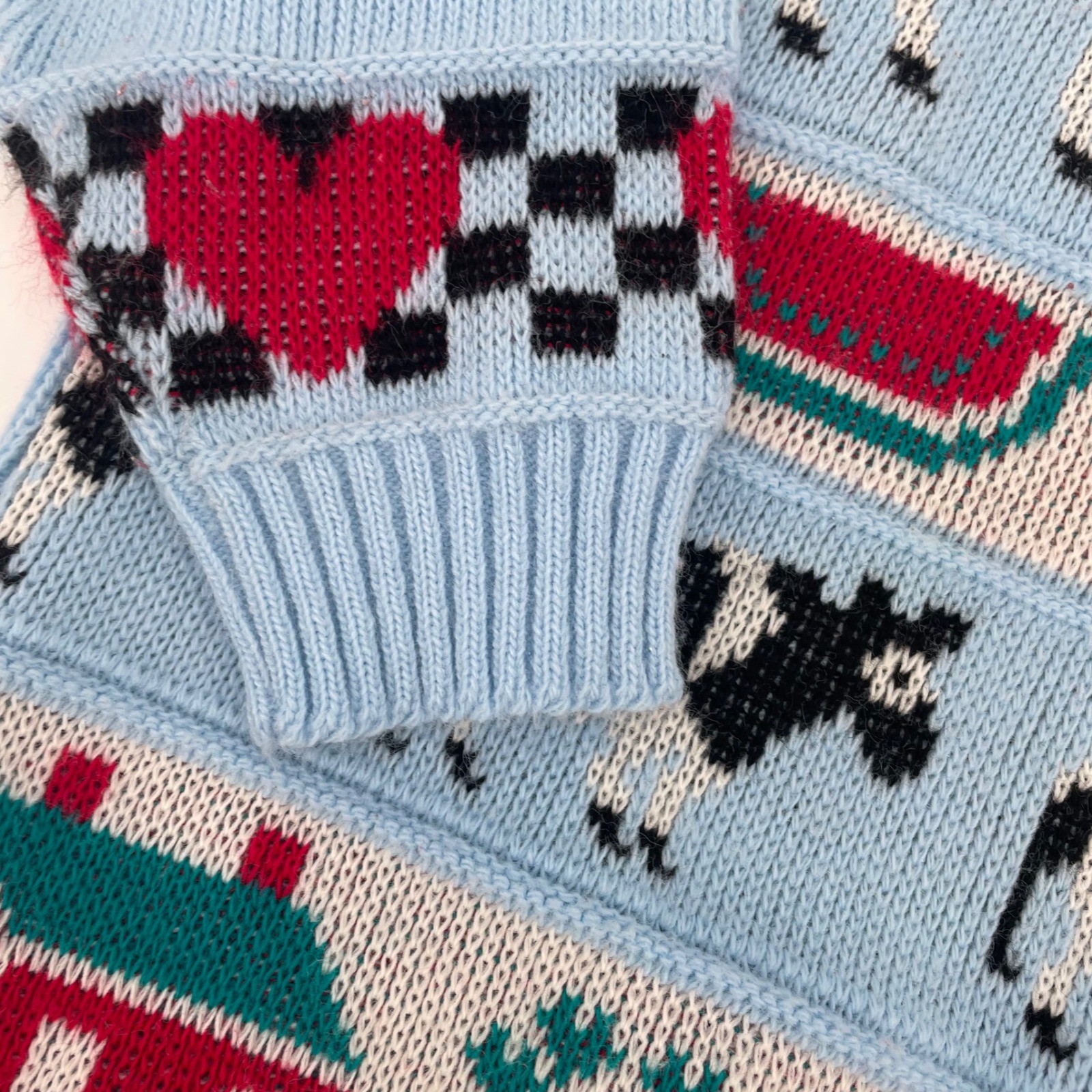 VTG Adele Knitwear Vintage Cow Watermelon Cottagecore Sweater Blue Made in USA