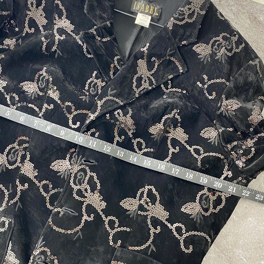 Vintage Isabel Women’s Black Velvet Sequin Embroidered Jacket Size XL Whimsygoth