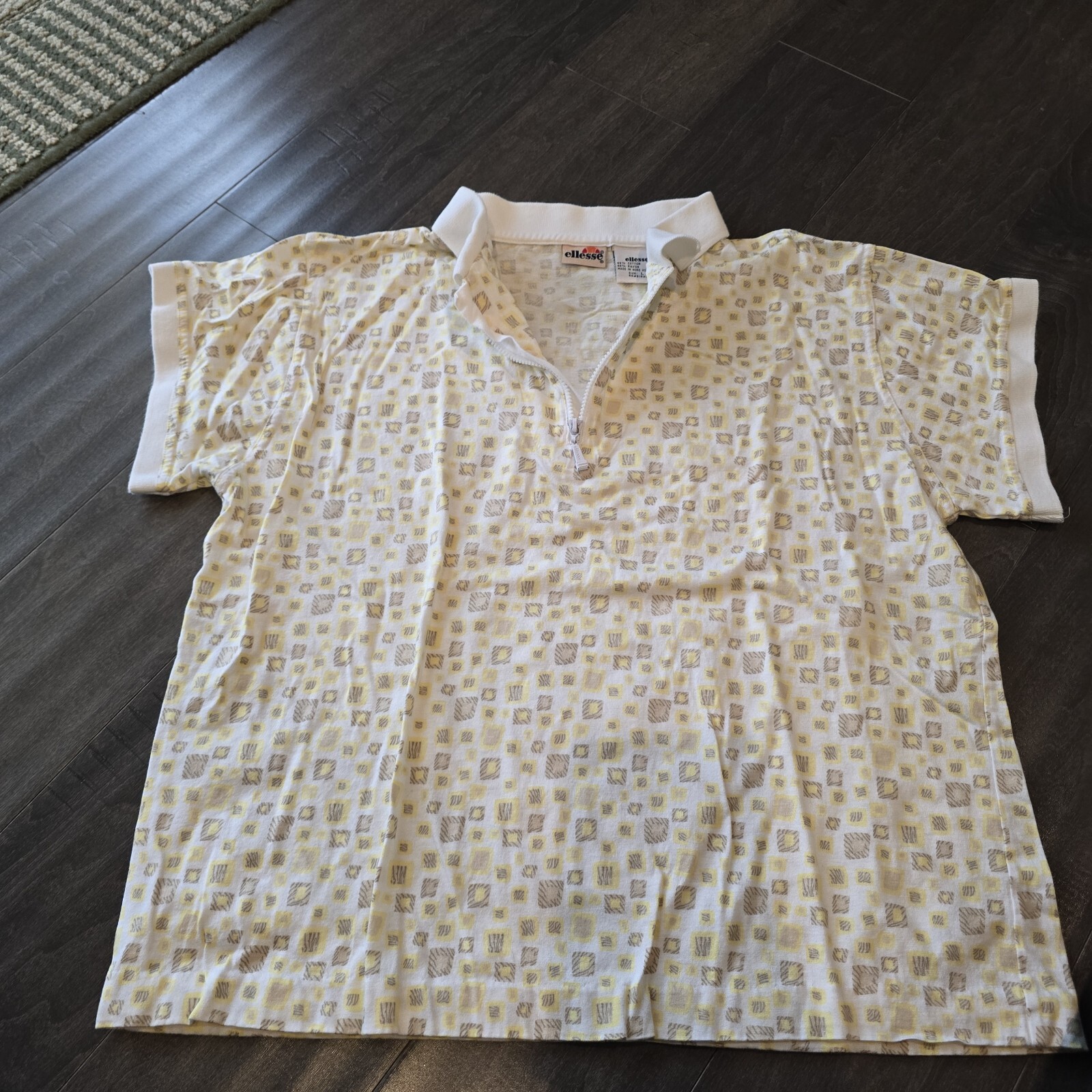 Vintage 1980 90s Ellesse Golf Polo LARGE Womens shirt Zip Yellow country club L