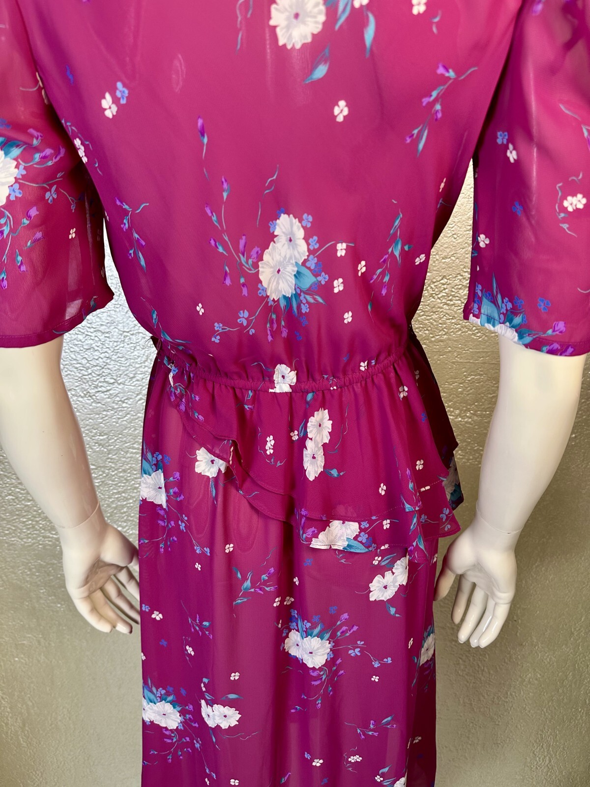 Vintage 1980s Ladies CHARLEE ALLISON Purple Floral Sheer Dress Peplum
