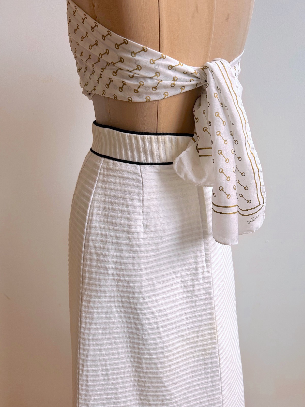 Vintage 1960s 70s Preppy Mod Hostess Maxi Skirt Palm Royale Black/ White sz S