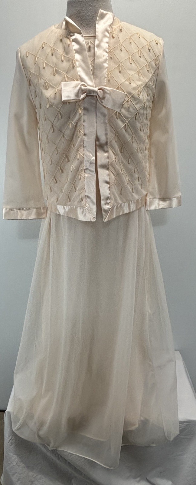 Vtg Couture Internationale By Norman Hartnell 2 Pc Peignoir Gown Jacket 32 60s