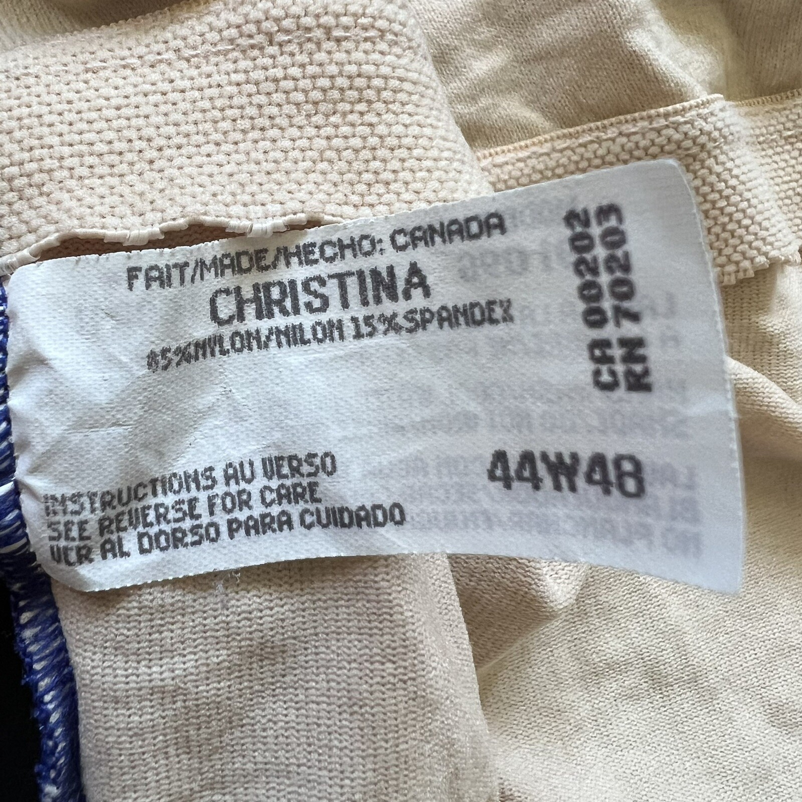 Vintage Christina Zipper Front Colour Block One Piece Swimsuit Size 44-48 W