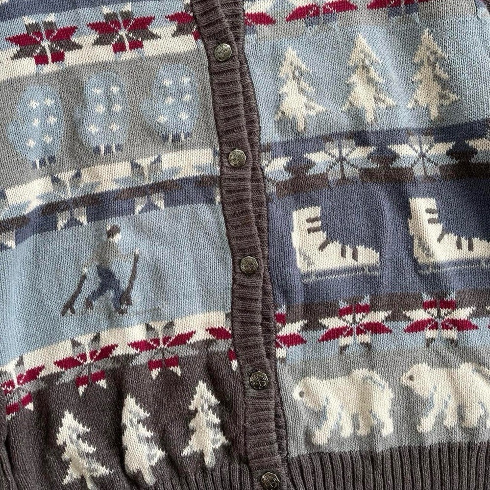 Vintage Northern Reflections Gray Knit Winter Polar Bear Cottage Cardigan XL 90s