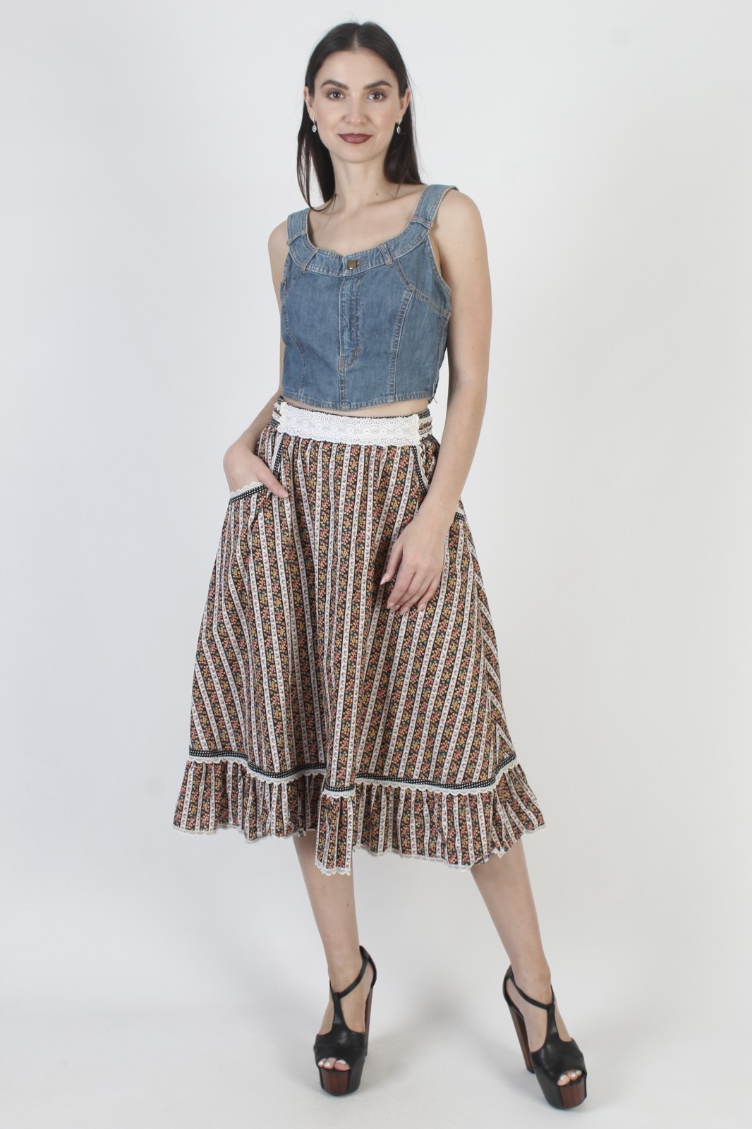 Vtg Moschino Denim Crop Top Blue Jean Patchwork Half Shirt Designer Tunic 12